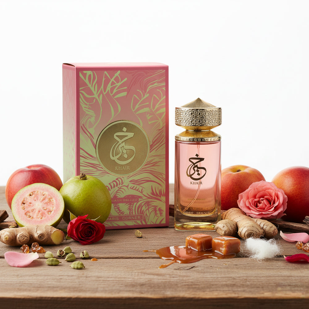 Perfume Arabe Luxury Essence con sus siguientes ingredientes y notas: FAMILIA OLFATIVA: Afrutado y Dulce
NOTAS DE SALIDA: Melocotón, Nectarina, Guayaba
NOTAS DE CORAZÓN: Jengibre, Cardamomo, Rosa
NOTAS DE FONDO: Almizcle, Caramelo, Madera Seca